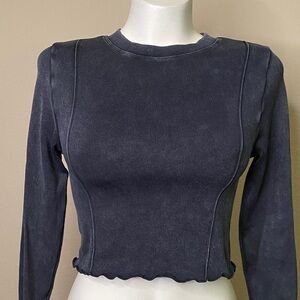 Forever 21 Charcoal Long Sleeve Ribbed streetwear Cropped Top M